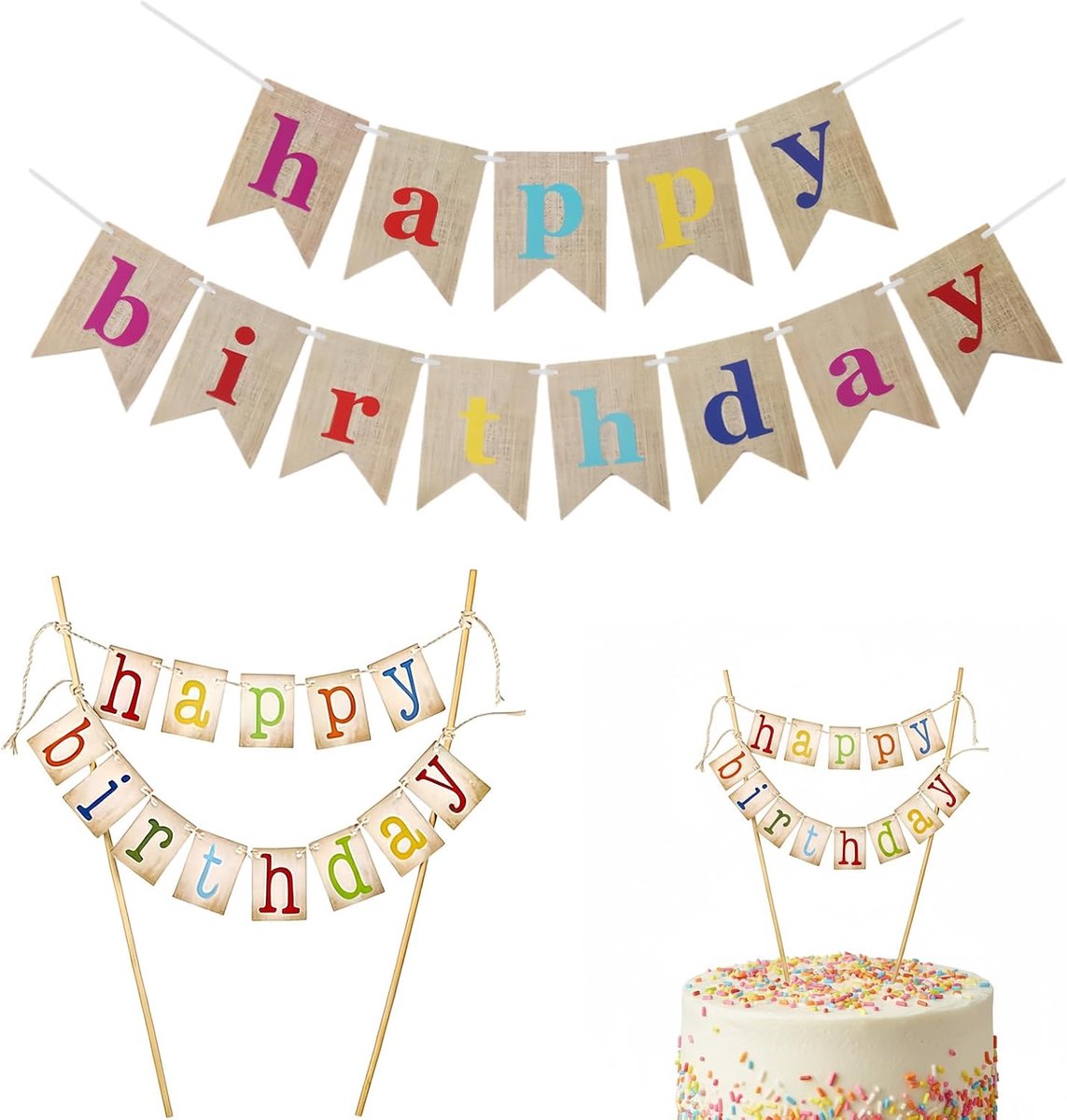 Birthday-taartversiering kleurrijk banner set met taartslinger