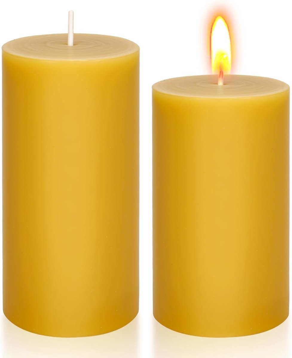 Natuurlijke bijenwas stompkaarsen met 40 uur brandduur, ideaal voor sfeervolle huisdecoratie, 5 x 10 cm