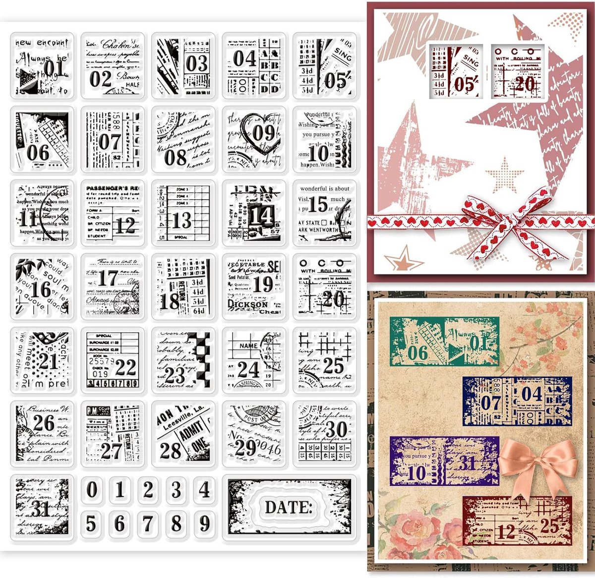 Duidelijke stempel met datum, retro-getal, tekst, achtergrond, siliconen, transparante stempels voor doe-het-zelf scrapbooking, dagboeken, decoratieve kaarten, fotoalbum