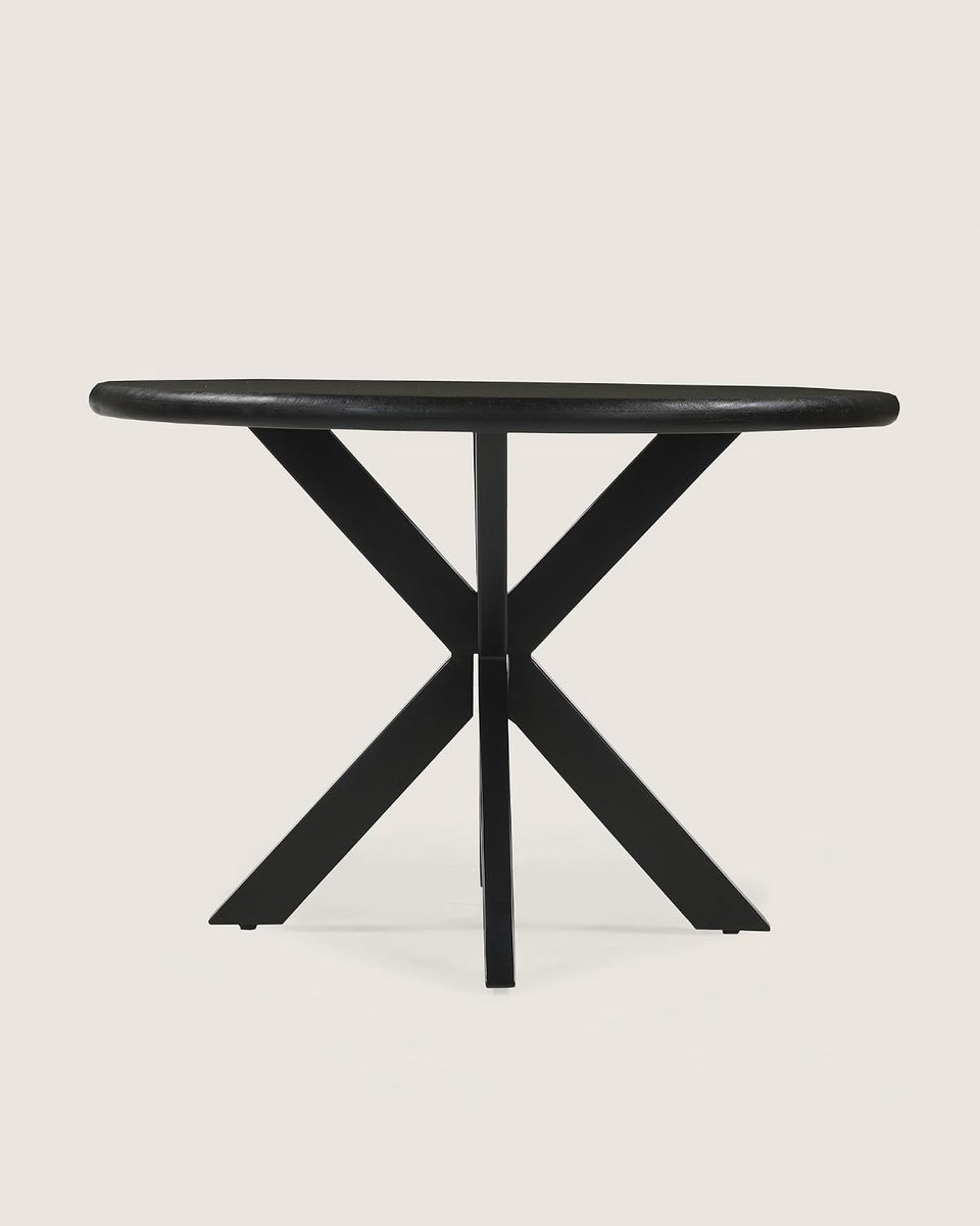 Home Ronde Eettafel 150 cm Mangohout – Zwart – Zwart Metalen Matrix Onderstel – Landelijk – 6-7 Personen