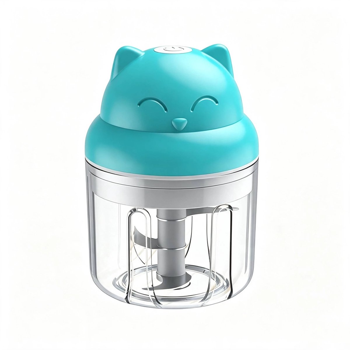 Blauwe 23W elektrische voedselhakmachine met schattig kattenontwerp USB-oplaadbare mini voedselprocessor van 250 ml uitgerust met stalen messen geschikt voor knoflook peper kruiden en andere ingrediënten veilig voor kinderen