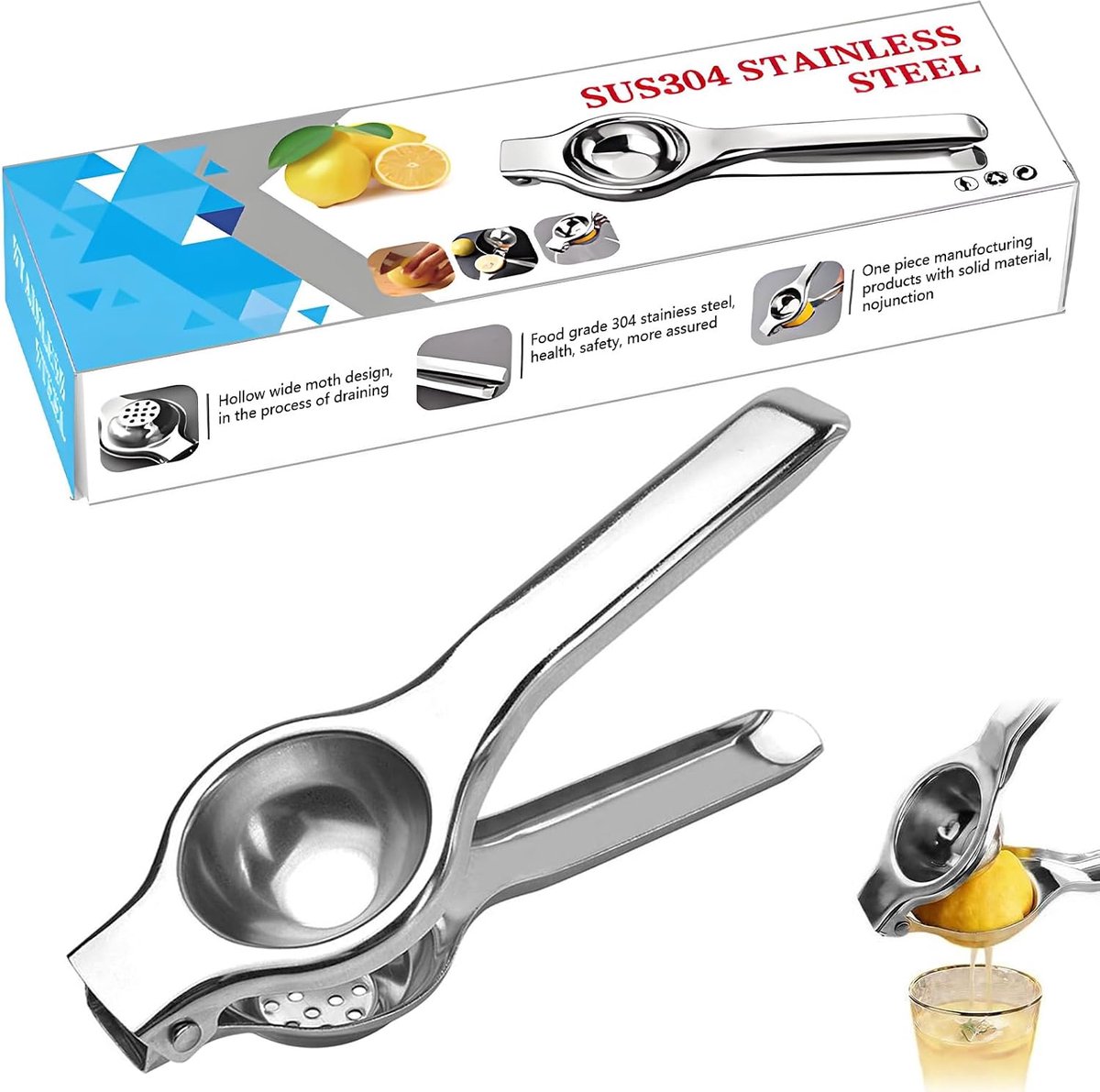 handpers van roestvrij staal, universele maat, citroenpers, limoenpers, handmatig voor keuken, bar, restaurant, cocktailaccessoires (zilver 1)