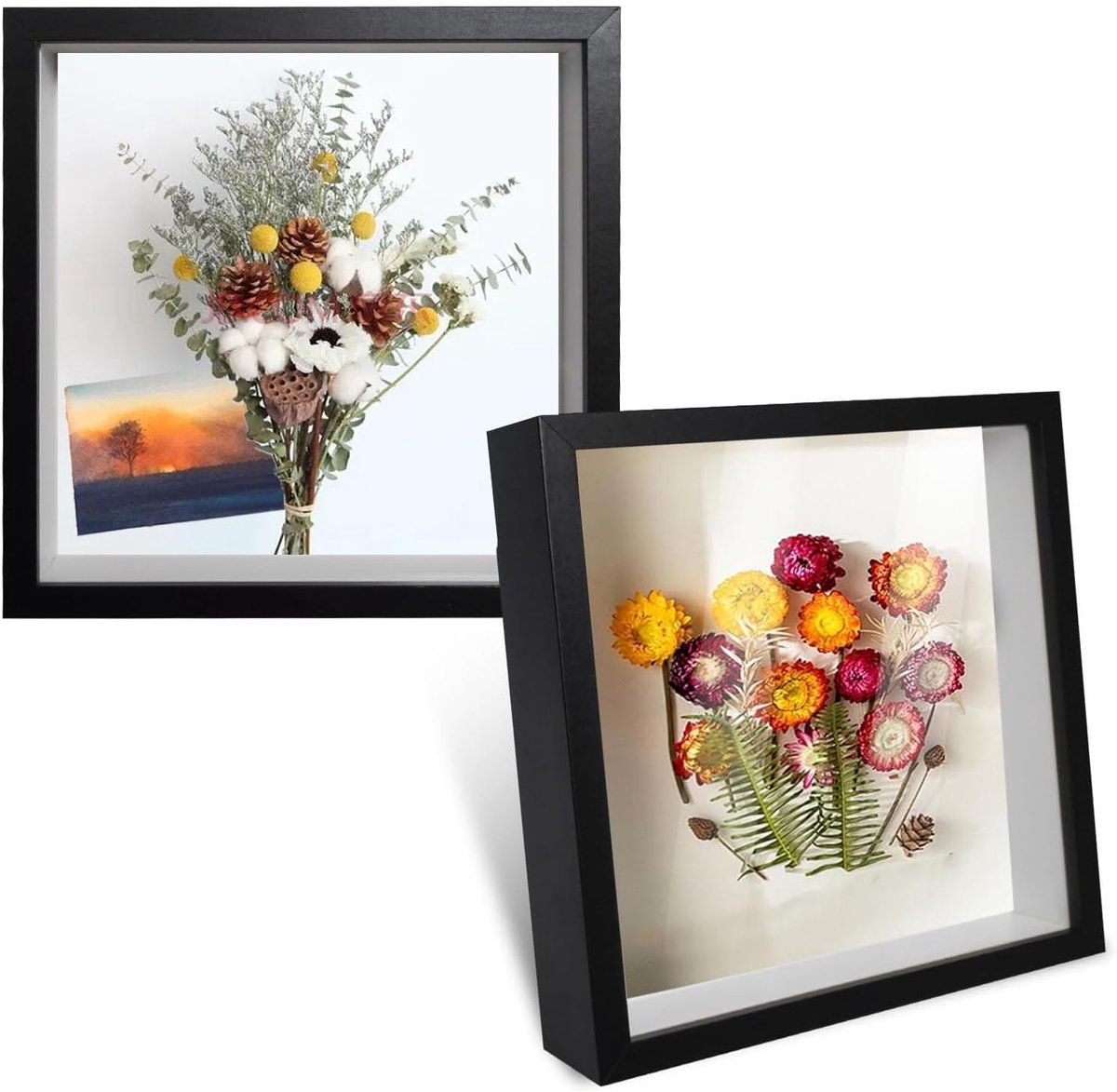 SnelShoppen - 2 Stuks 3D Fotolijsten Diep 20x20cm, Houten Lijsten voor Foto's tot 3cm, Vul Vierkante Lijsten voor Decoraties, Kaarten, Bloemen, Souven