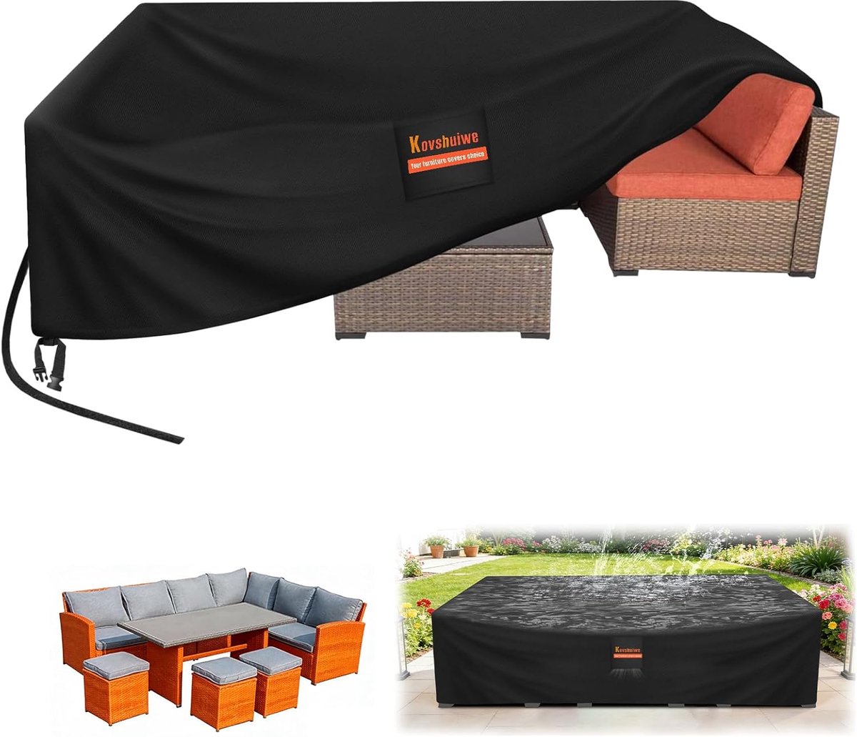 SnelShoppen - Tuinmeubelen Covers 300 x 250 x 100 cm Waterdicht, Tafel Covers 420D Stevig Oxford Stof, Rattan Meubels Cover, Winddicht, UV-bestendig v
