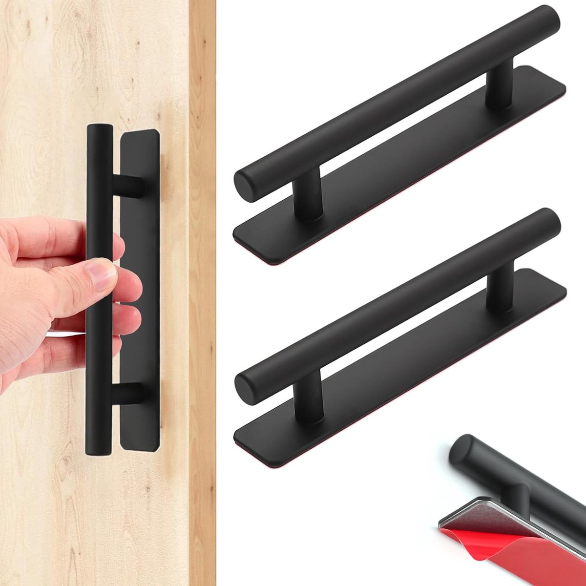 SnelShoppen - 2 Pcs Zelfklevende Keuken Kast Handgrepen - Rvs Handvatten voor Keuken Kasten, Lades en Kasten - Geen Boren Nodig - Zwart 76mm