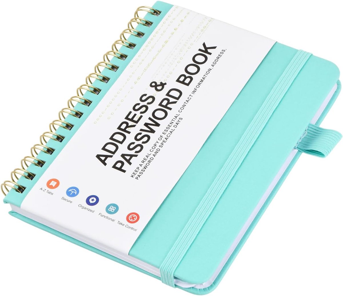 Adresboek A6 - Groene notitieboek - A-Z tabs - Veilig al je wachtwoorden en adressen. - ShopVlot