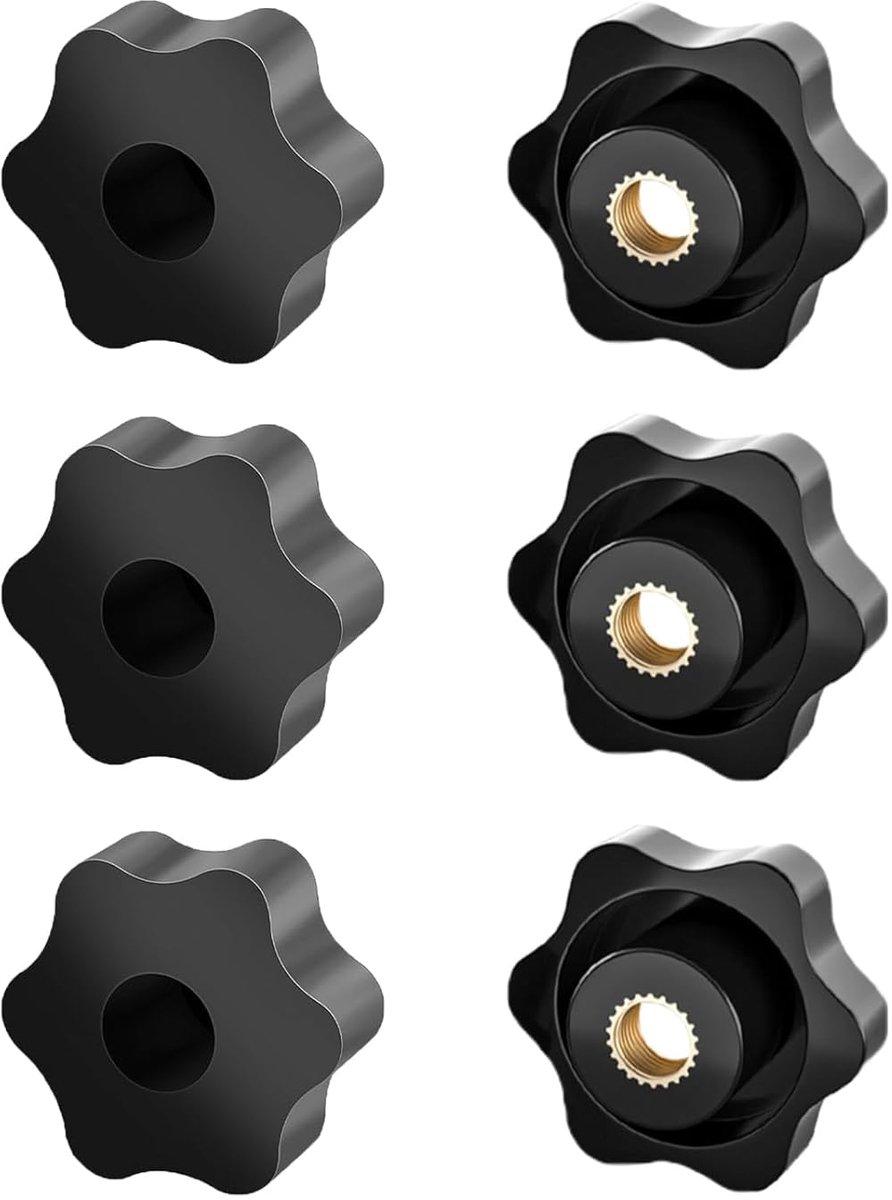 SnelShoppen - Pack van 6 M6 vleugelmoeren, stervormig, diameter 32 mm, interne schroefdraad, handmatige afstelling, kunststof en messing, roest- en co