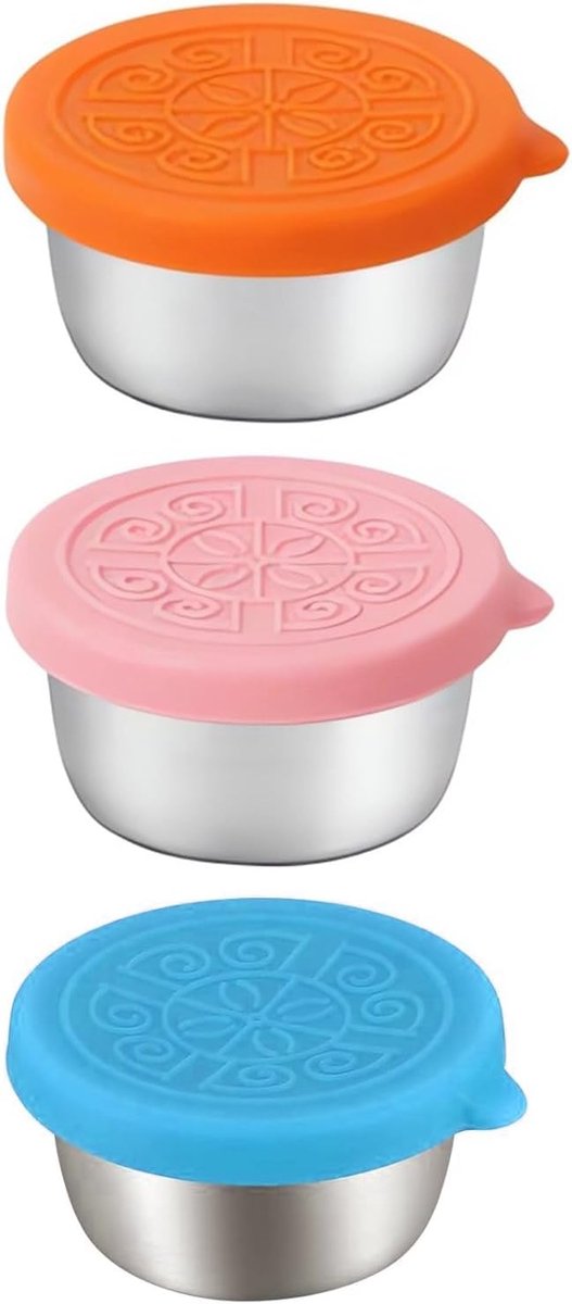SnelShoppen - Salad Dressing Container Set 3 x 50 ml - RVS, Lekvrije Sauce Containers met Siliconen Deksel - Ideaal voor Picknicks, Reizen en Lunchbox