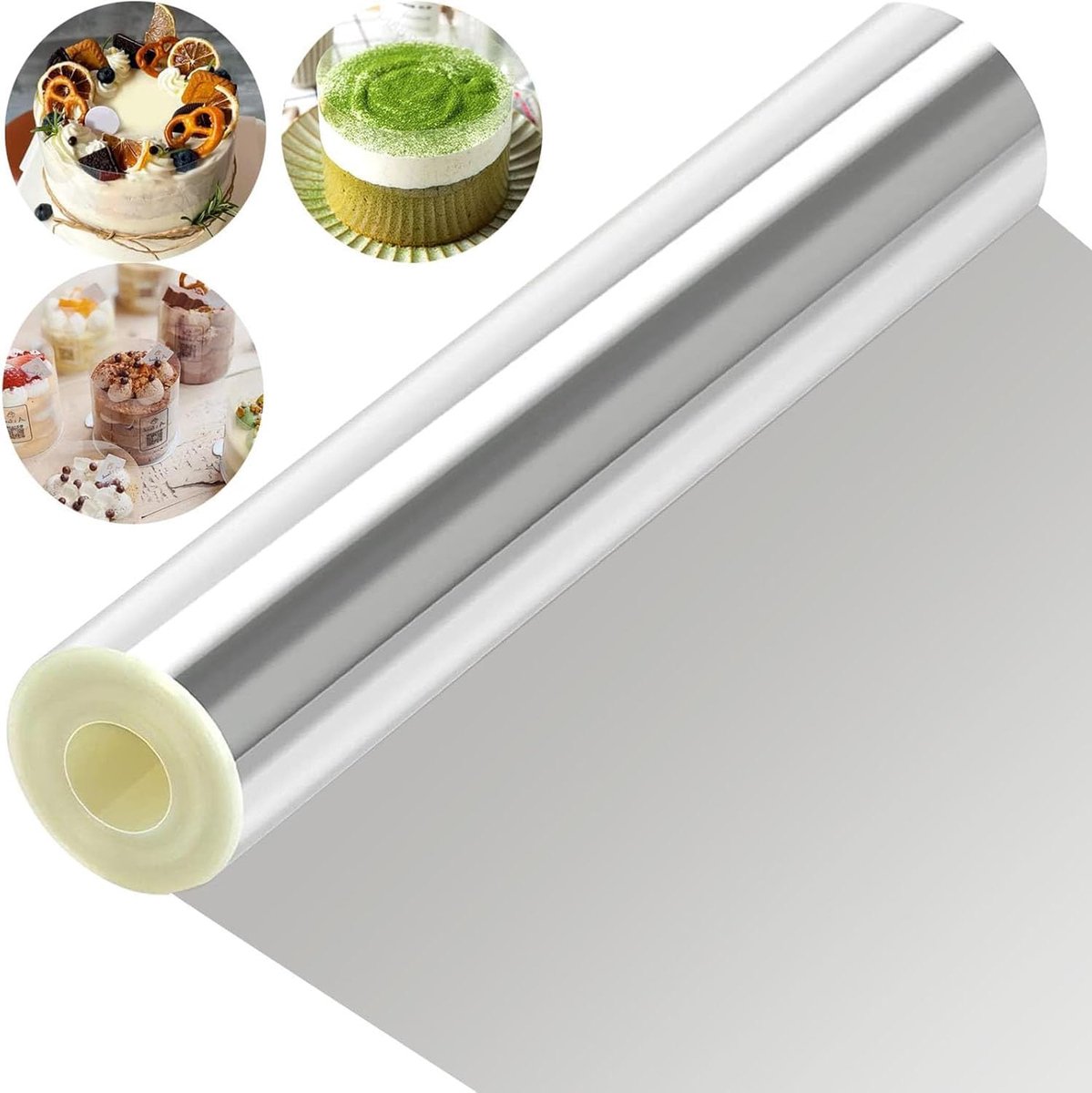 Taartrandfolie, 20 cm x 10 m, zeer transparante taartfolie, transparant acetaatrol, verdikt, acetaatfolie, herbruikbaar, voor cake, chocolade, mousse, cake, dessertringen