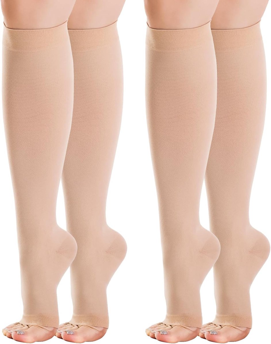 Sokken 20-30 mmHg (Klasse 2), Open Teen Steunkousen voor Spataderen, Doorbloeding & Zwelling, Unisex voor Zwangerschap, Hardlopen & Verpleegkundigen