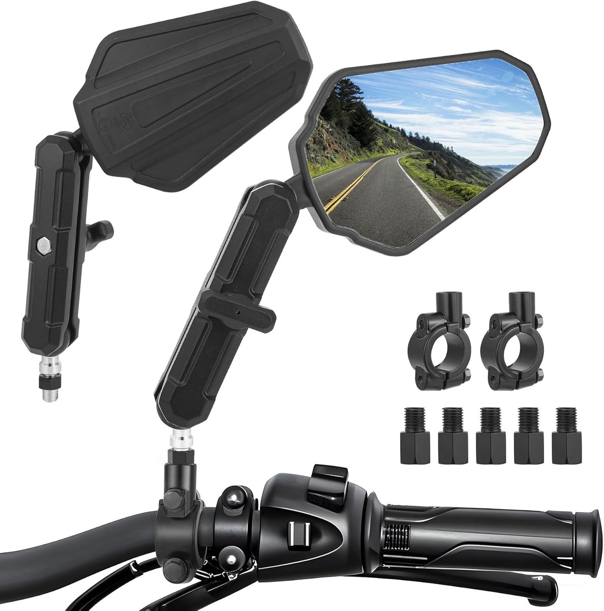 Horse Motorfietsspiegels, 7/8" Motor stuur achteruitkijkspiegel met E-markering M8/M10 schroeven en 2 stuurklemmen, vouwbare zijspiegel geschikt voor Pit Dirt bike, Street Bike, ATV, Scooter