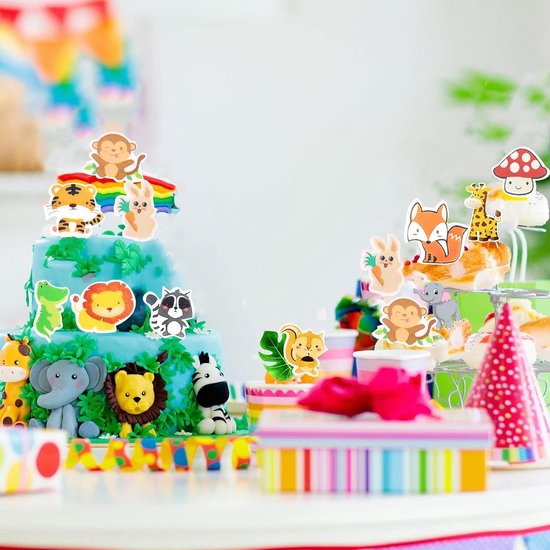 Eetbare Taartdecoratie Jungle, Muffin en Cupcake-Toppers met Dieren, Bosdieren Voor Verjaardag — afbeelding 5