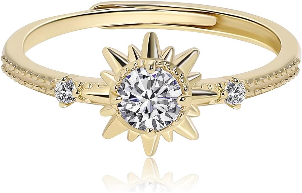 Ringen voor Dames 925 Sterling Zilveren Beloftering met Diamant Zonvormige Ring Handgemaakte Statement Ringen Verstelbare Maat van 44 tot 62