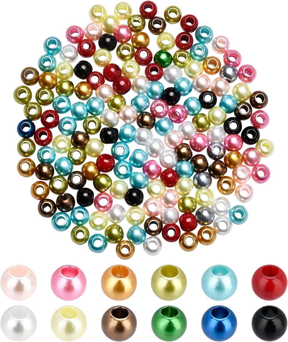 500G/780 Stuks Gemengde Kleur Abs Imitatie Faux Parel Kralen Groot Gat Parels, Lederen Kumihimo Europese Ambachten