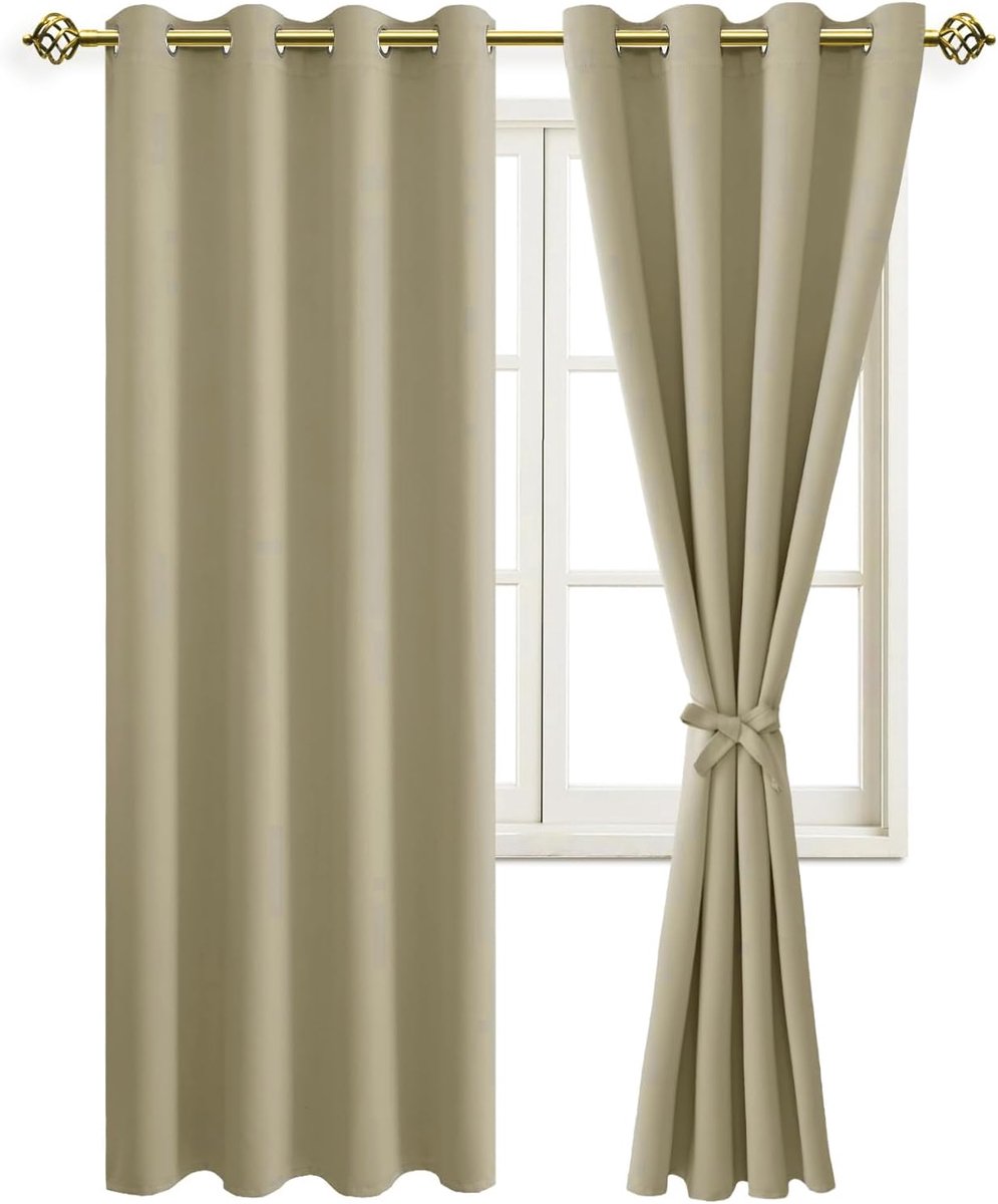 Verduisterende gordijnen, inslagringen, voor slaapkamer, woonkamer, taupe, 2 stuks, 200 x 140 cm (H x B)