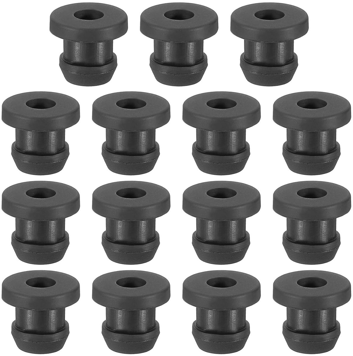 1/4 Inch Boor Gat, 3/16 Inch ID Rubber Doorvoertules, 15 Stks Top Hat Grommet voor Bedrading Oogring Pakking Automotive Firewall Kabel Gat Plugs Draden Bescherming, Zwart, 0,41 Inch OD