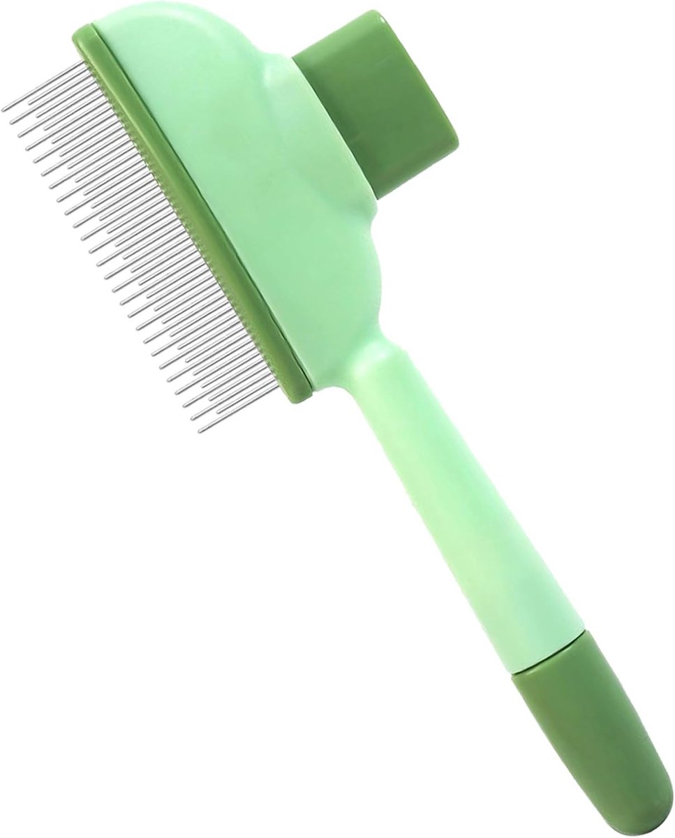Vlooienkamset voor honden en katten, zelfreinigende luizenkam (1 stuk, groen)