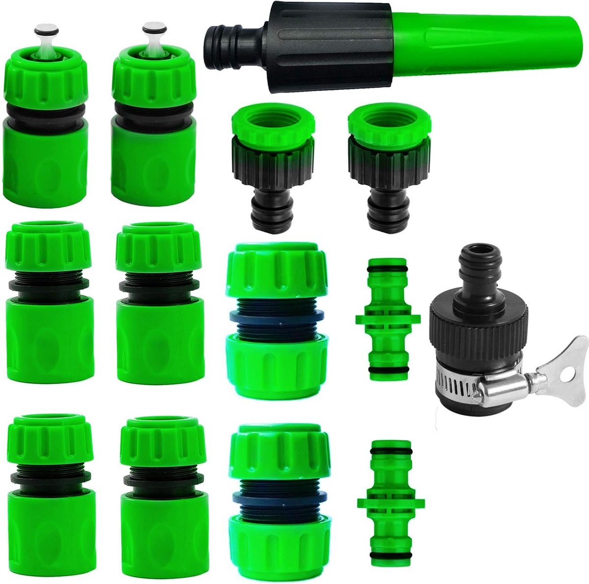 14 stuks slangkraanconnectorset voor Join Tuinslangpijp (1 mondstuk, 1 mengkraanconnector, 2 waterstopconnectoren, 2 reparatieconnectoren, 2 dubbele mannelijke connectoren, 2 slangkraanconnectoren, 4