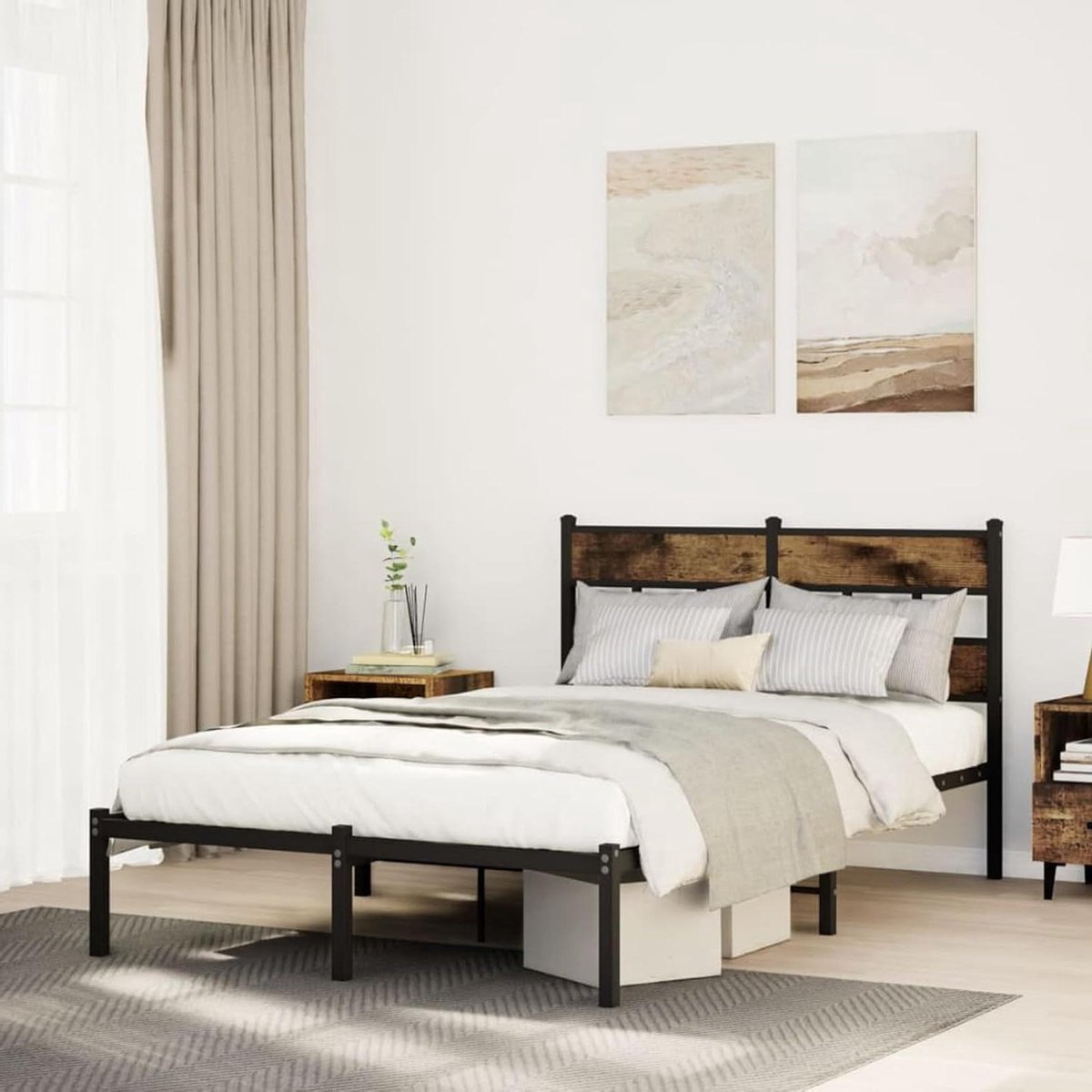 Metalen Bedframe - IJzeren Bed Bed met Hoofdbord - Slaapkamer Inrichten - Onder Bed Opbergruimte - 120 x 190 cm