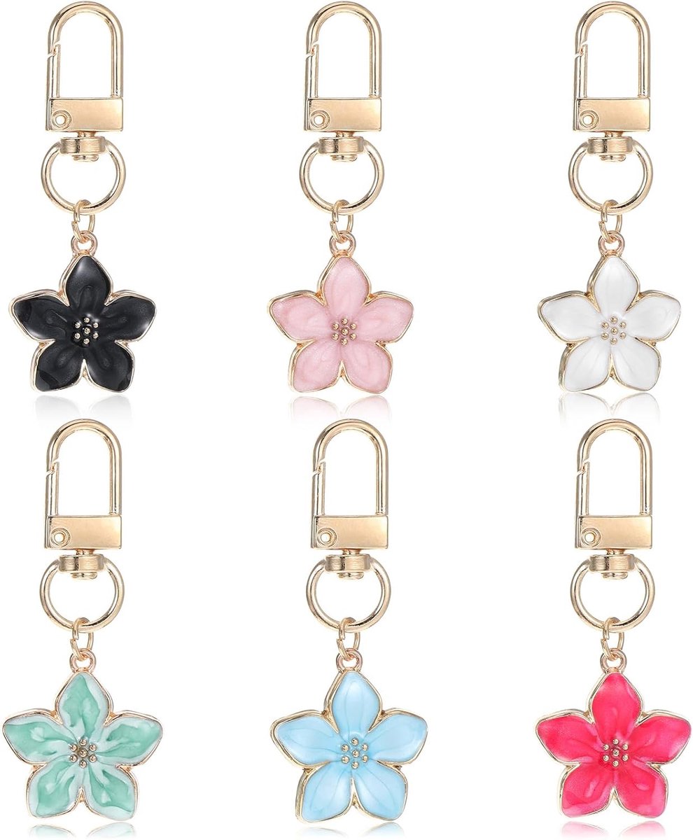 6 stuks schattige sleutelhangertjes, esthetisch, schattige bloemhangers voor damestassen, portemonnees, rugzakken, schooltassen, sleutels, meerkleurig