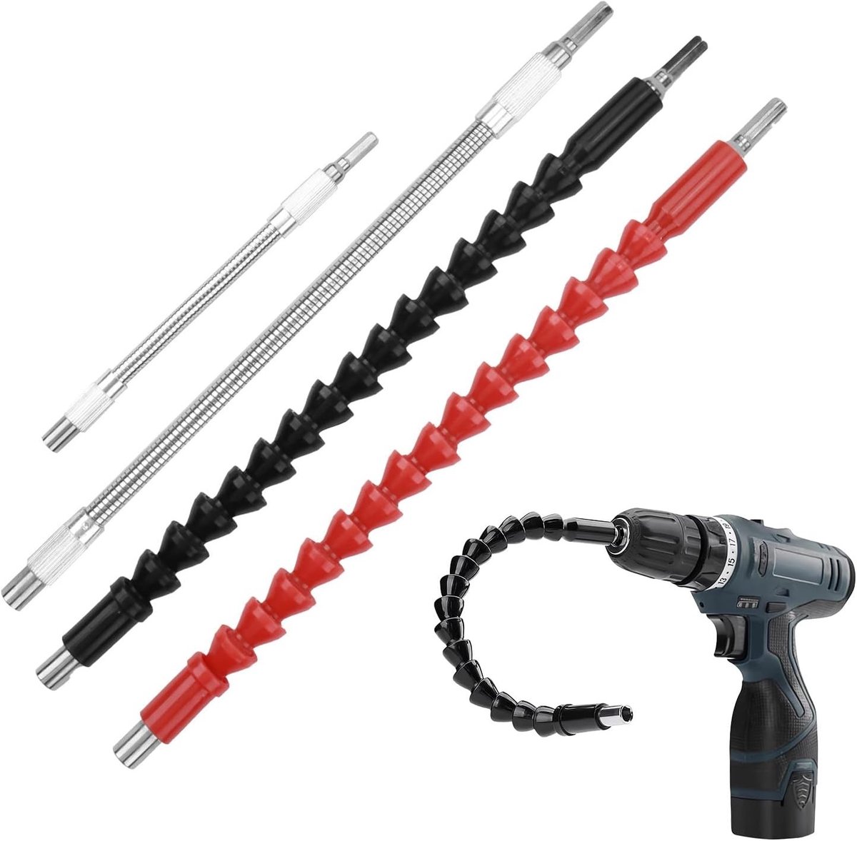 SnelShoppen - Set van 4 flexibele schachten voor boormachines, boorverlengingen met ronde hoek functionaliteit, magnetische boorverlenging voor power