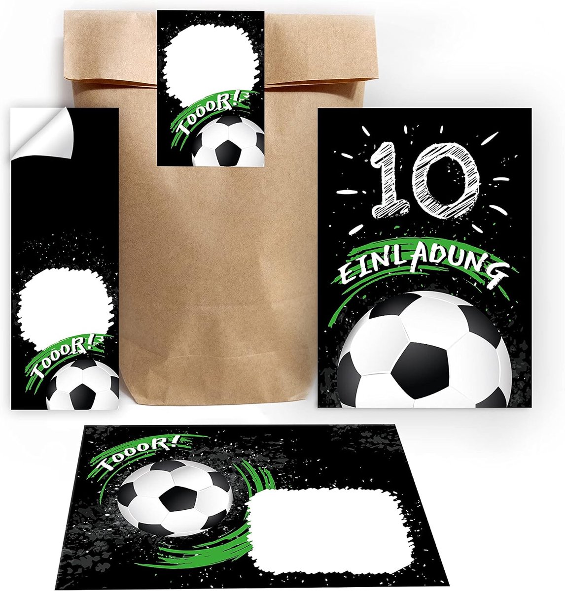 uitnodigingskaarten 10e verjaardag - jongens, voetbal - inclusief enveloppen en stickers - leuk voor feestje - SnelShoppen
