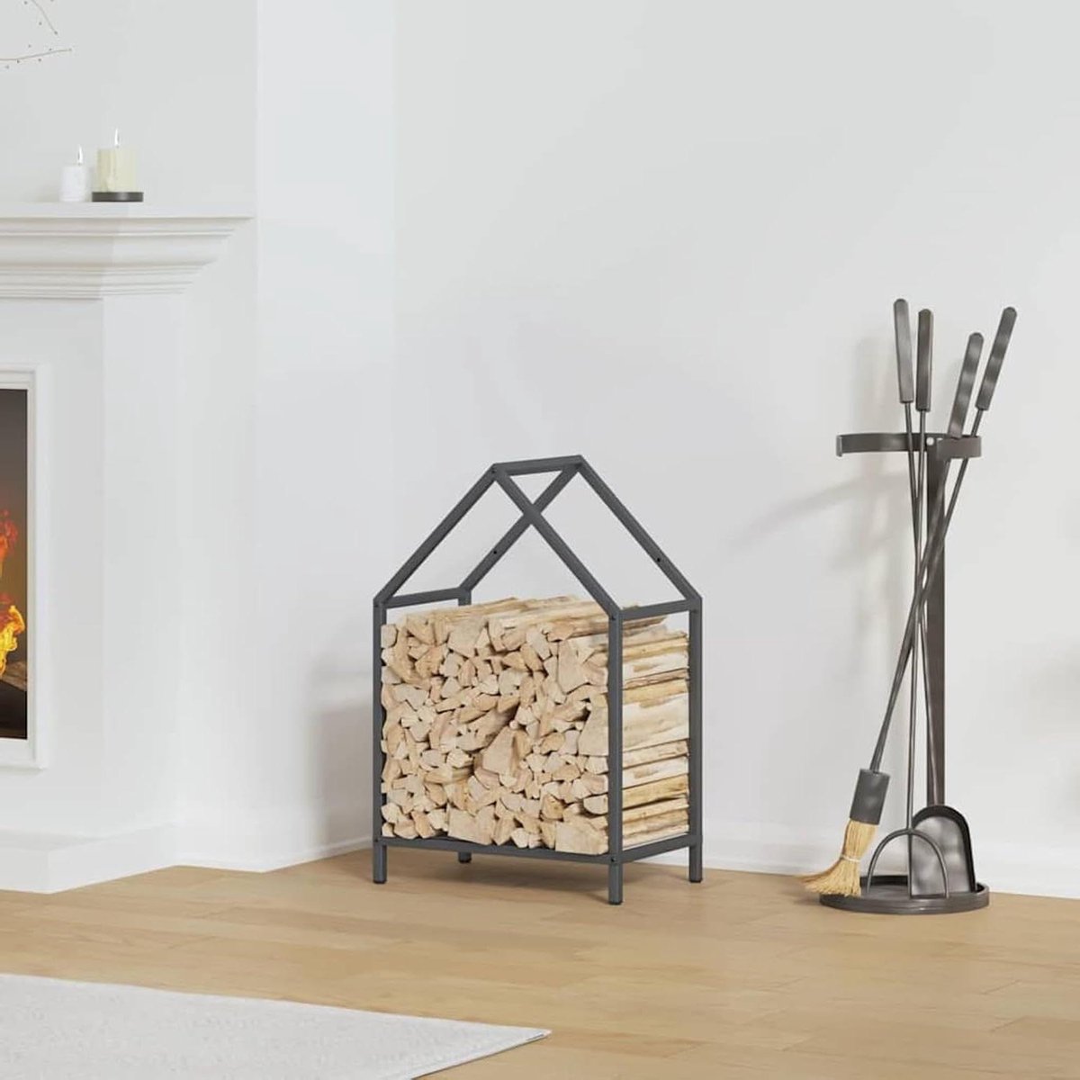 Brandhoutrek - Houtopslag Haardhouthouder - Open Haard Gebruik - Koudgewalst Staal - 40 x 25 x 60 cm - Antraciet