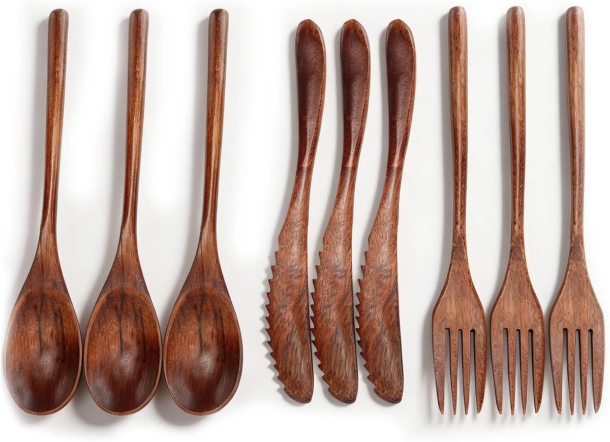 Saladebestekset 9-delig - Houten keukengerei - Multifunctioneel - Ideaal voor soep en gerechten - ShopVlot