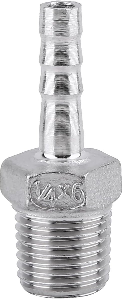 SnelShoppen - RVS Slangconnector, Slangfitting, Roestvrij Staal SS304, Mannelijk Schroefdraad, Barb Slangtule Connector BSP 1/8"~3/4" (1/4*6mm)