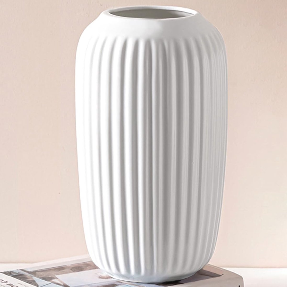 Omgoods - Witte Decoratieve Keramische Vaas - 25 cm voor Binnen