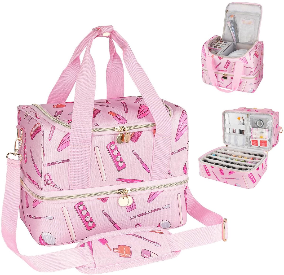 Omgoods - Dubbele Laag Nagellak Organizer Koffer - Voor 40 Flessen Gel en Nageltools