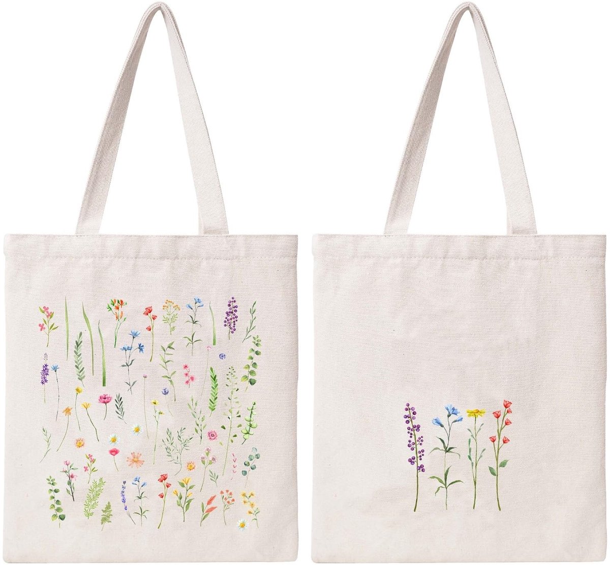 Omgoods - Small Flowers Tote Bag - Herbruikbare Canvas Schoudertas met Bloemenprint