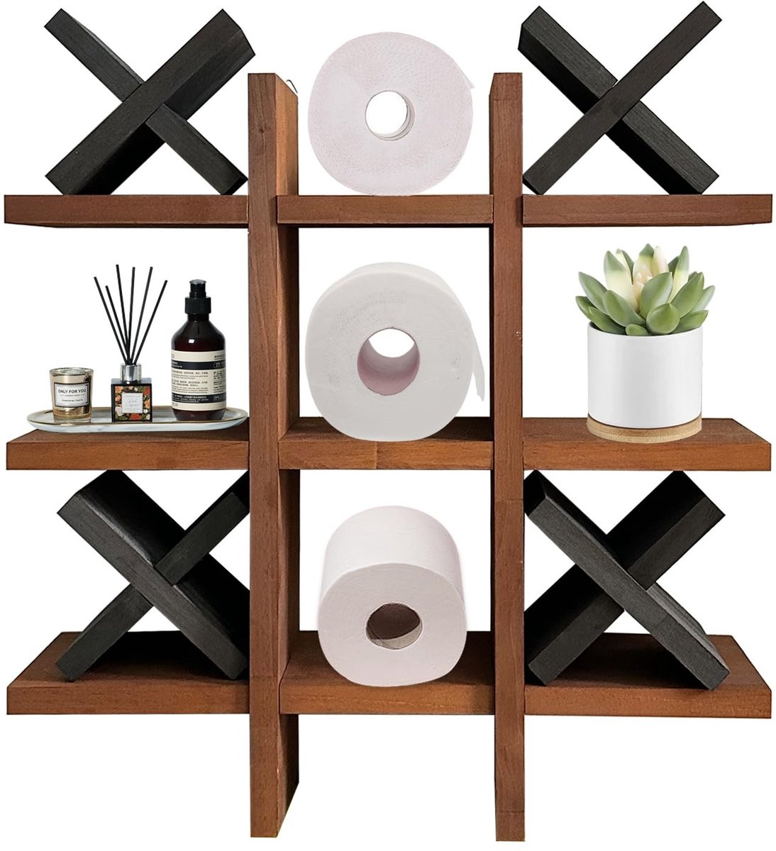 Omgoods - Multifunctioneel Houten Opbergrek - Vrijstaand en Wandmontage