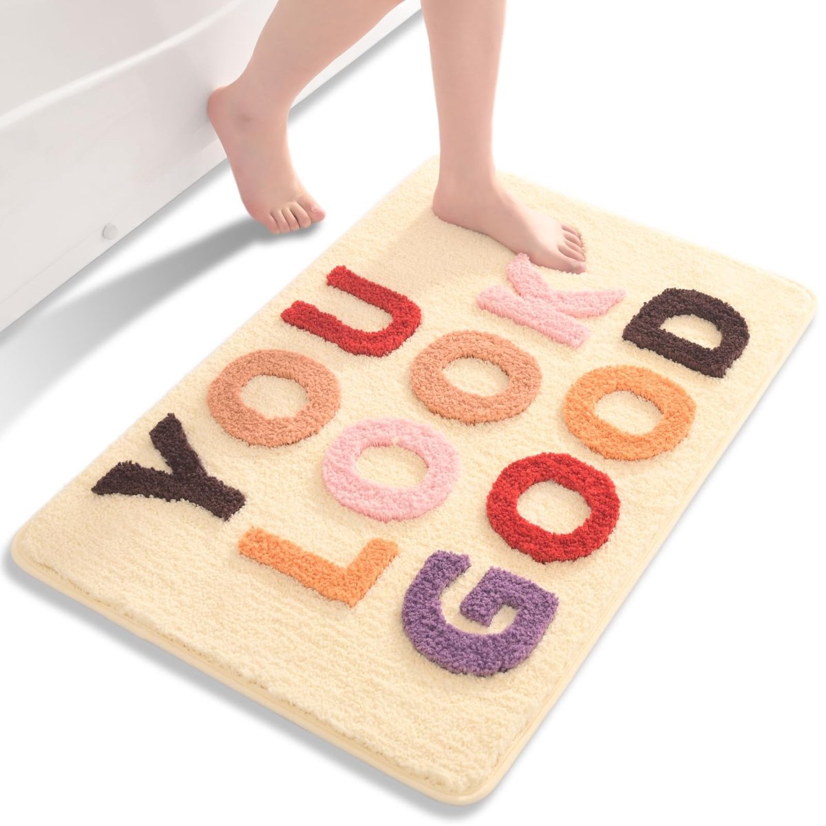 Omgoods - Beige Badmat met Schattig Ontwerp 40 x 60 cm, Antislip en Wasbaar
