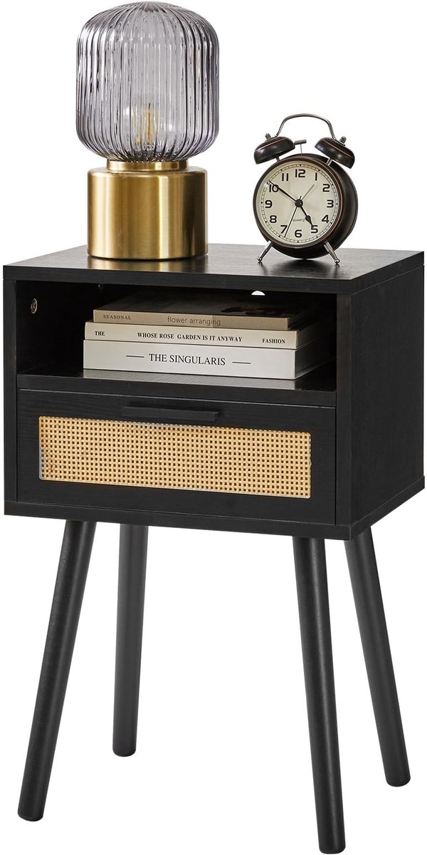 Omgoods - Rieten Bedside Table met Lades en Open Plank