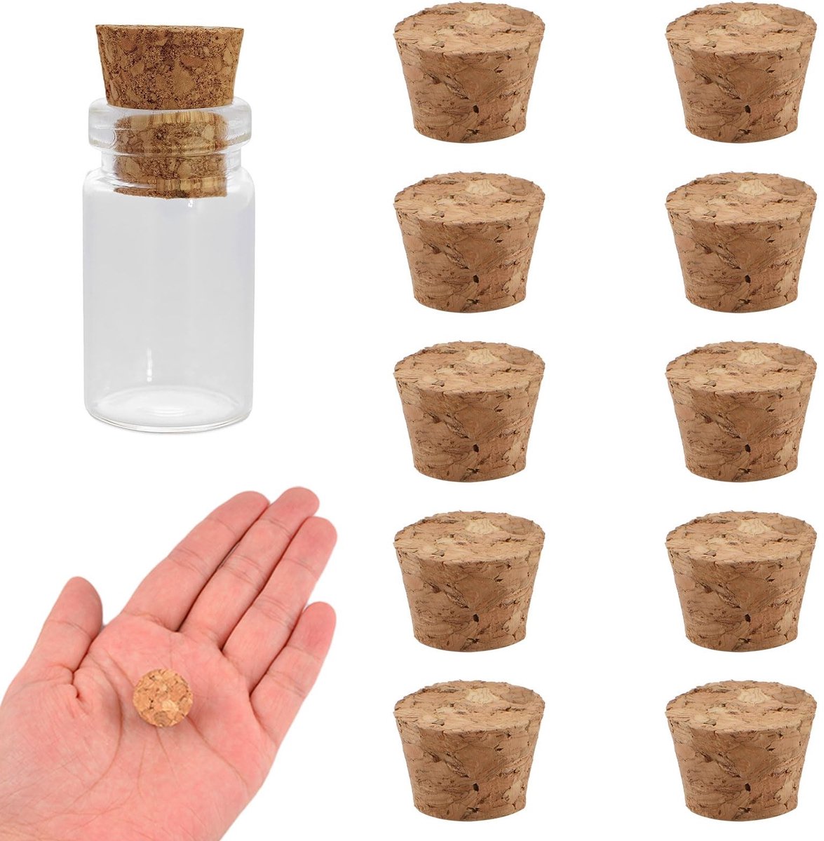 Omgoods - 100 Stuks Tapered Kurk Stopper - Natuurlijke Houten Flesstopper voor Wijn en Flesjes