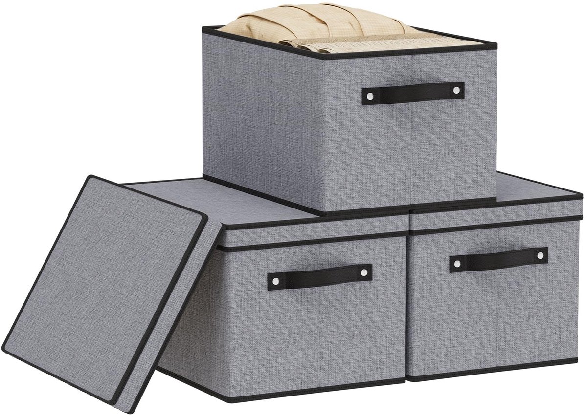 Omgoods - Set van 3 Vouwbare Opbergdozen met Deksel voor Kleding en Boeken