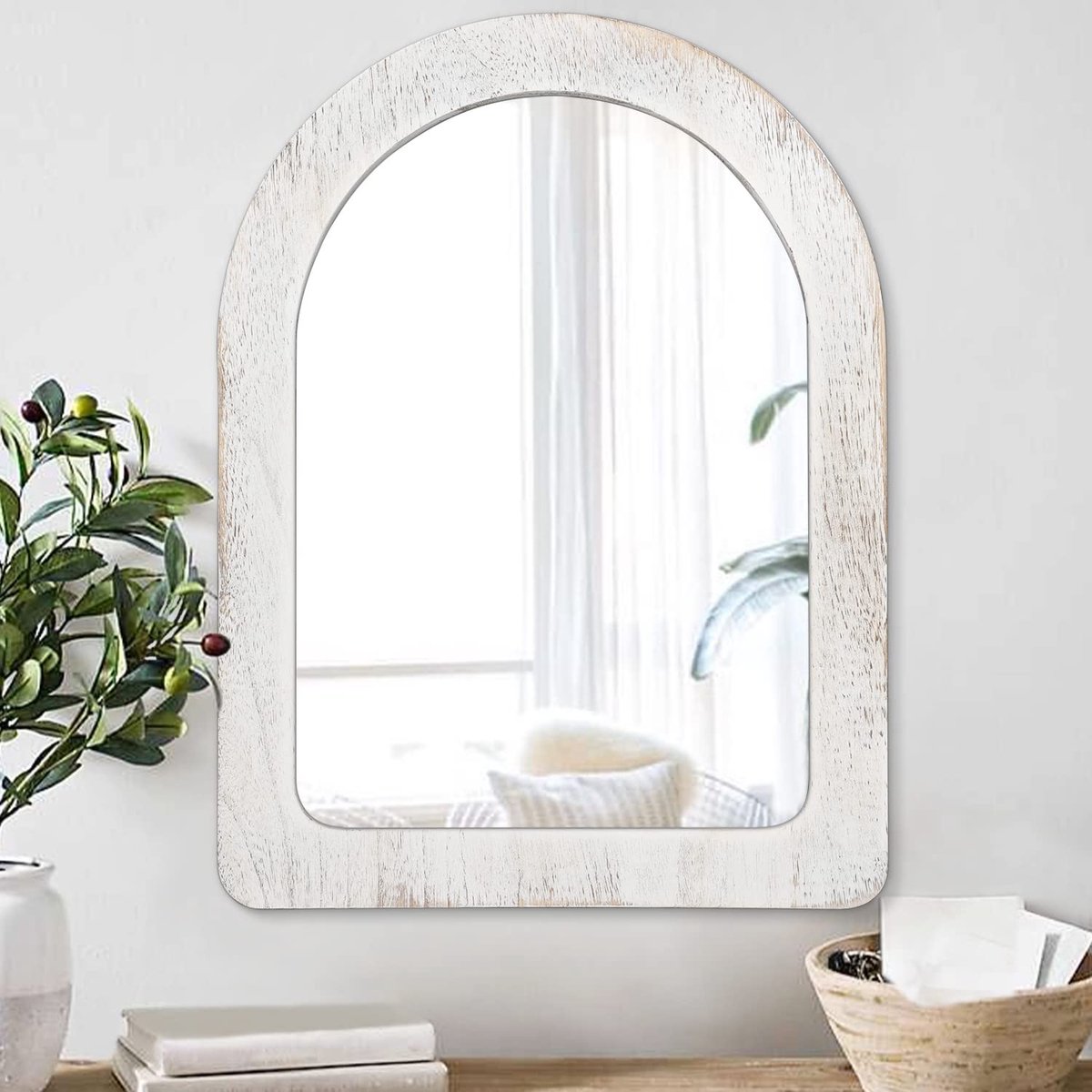 Omgoods - Rustic Wandspiegel met Houten Frame voor Wanddecoratie