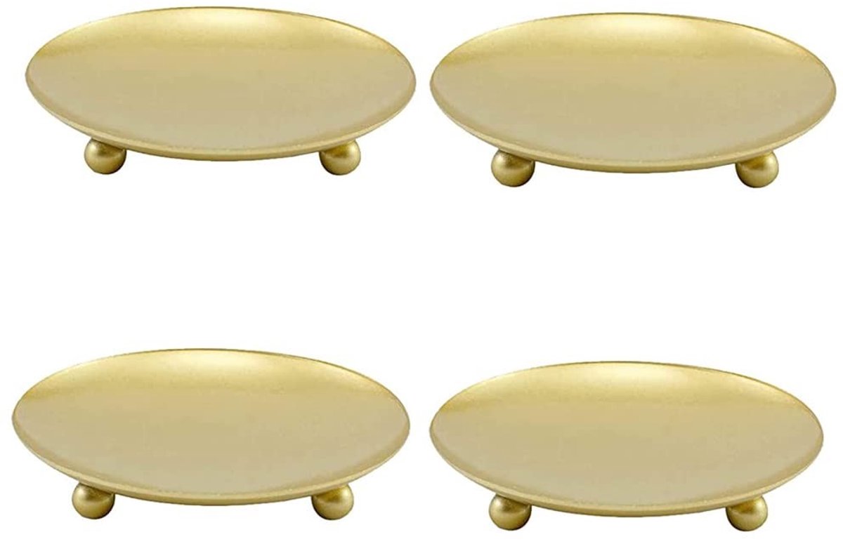 Omgoods- Pijler Kandelaars 10 cm - 4 Stuks - IJzeren Kaarsplaten - Kaarsen Dienbladen - Decoratie voor Bruiloft/Feest - Anticorrosie en Duurzaam - Kaarsenstandaard