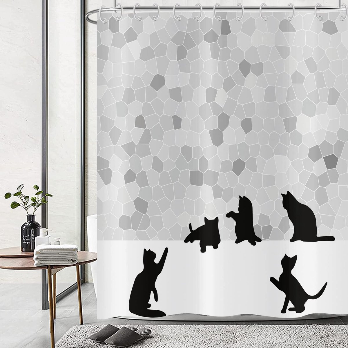 Omgoods - Abstracte Zwarte Kat Douchescherm met Mosaïekpatroon