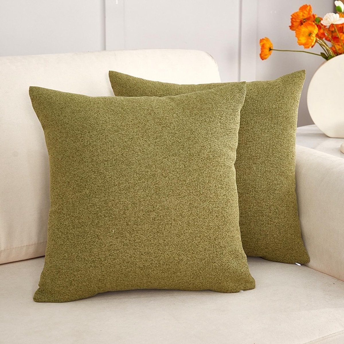 Omgoods - Set van 2 Decoratieve Kussenhoezen 40 x 40 cm in Geel en Groen