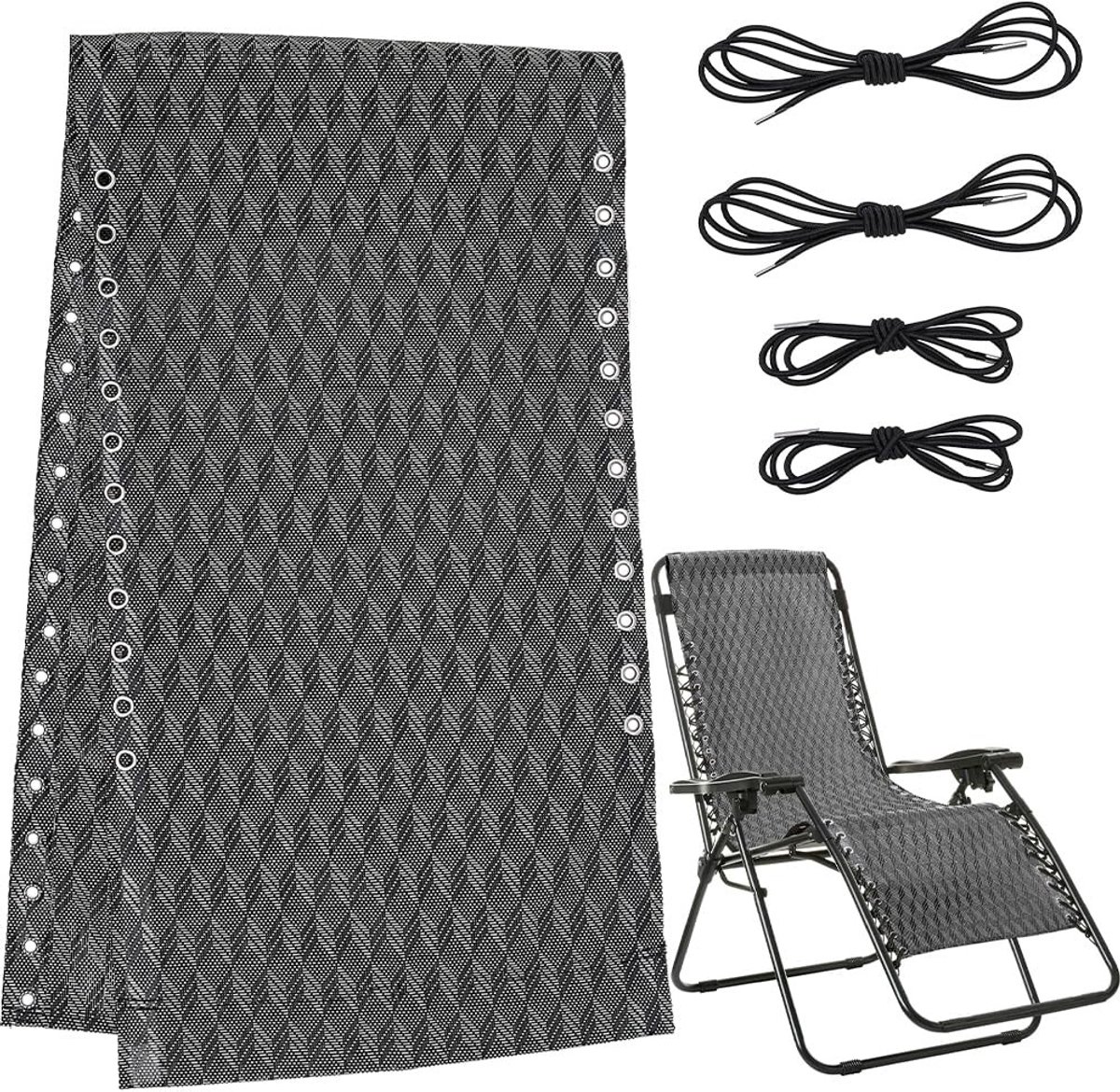 Omgoods- Stoel Vervangingsstof - Opvouwbare Lounge Stoel - Zero Gravity Stoel - Elastische Koorden - Voor Tuin - Zwart - 158,5x42,5cm - Ligstoel