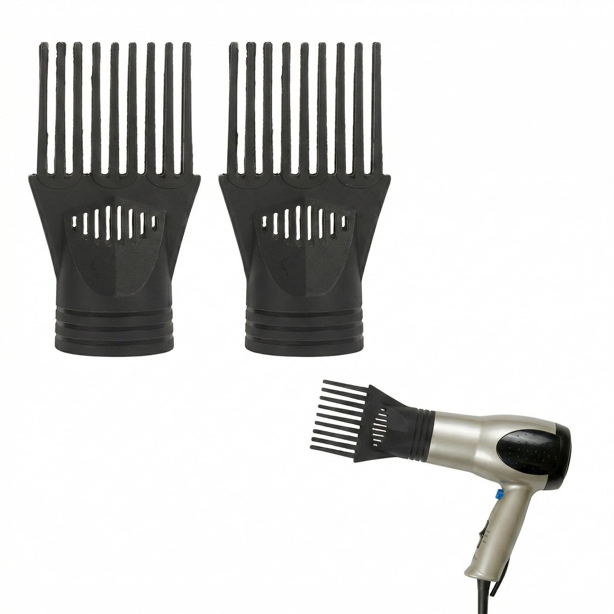 Omgoods - Haardroger Kam Diffuser - Haardrogeraccessoires - Eenvoudig te installeren - Zwart - Kammen - Geschikt voor de meeste haardrogers - 2 stuks