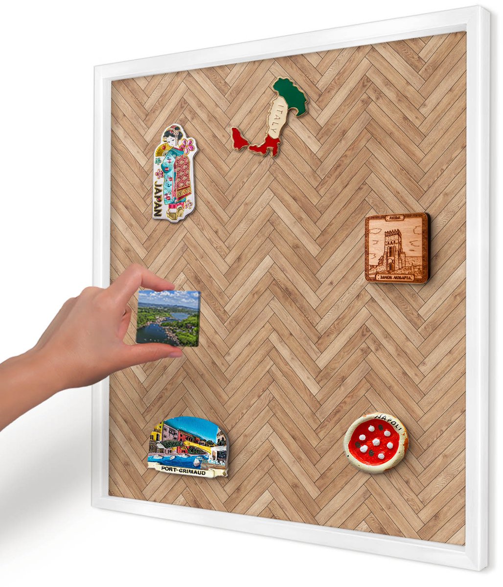 Artprintcave Bruin Magneetbord mit Witte Lijst - 50x50 cm - Visgraatpatroon Magnetisch Bord - Geometrische Magneet Bord mit Frame - Texturen