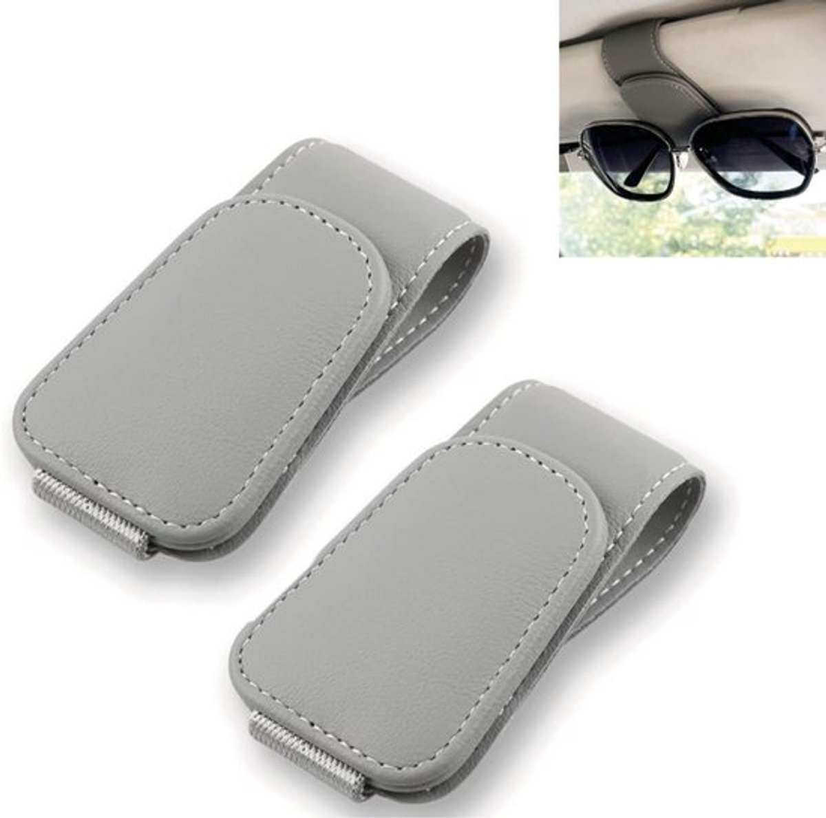 2 autobrilclips - auto accessories - brillenhouder - zonnebrilhouder auto - Brilclip - Accessoires voor de zonneklep in de auto - Brilhouder - Magnetisch - Microvezelleer - grijs