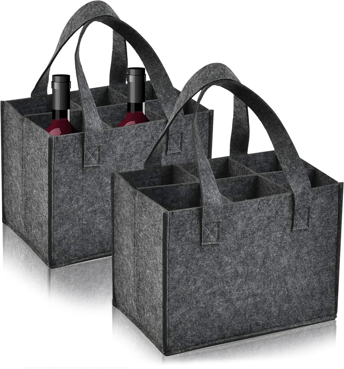 SnelShoppen - Flessenhouder 6 Flessen, 2 Stuks Vilt Tas, 6 Compartimenten, Heren Handtas, Bier Tas, Drink Tas voor 6 Flessen, Feest, Picknick, Duurzaa
