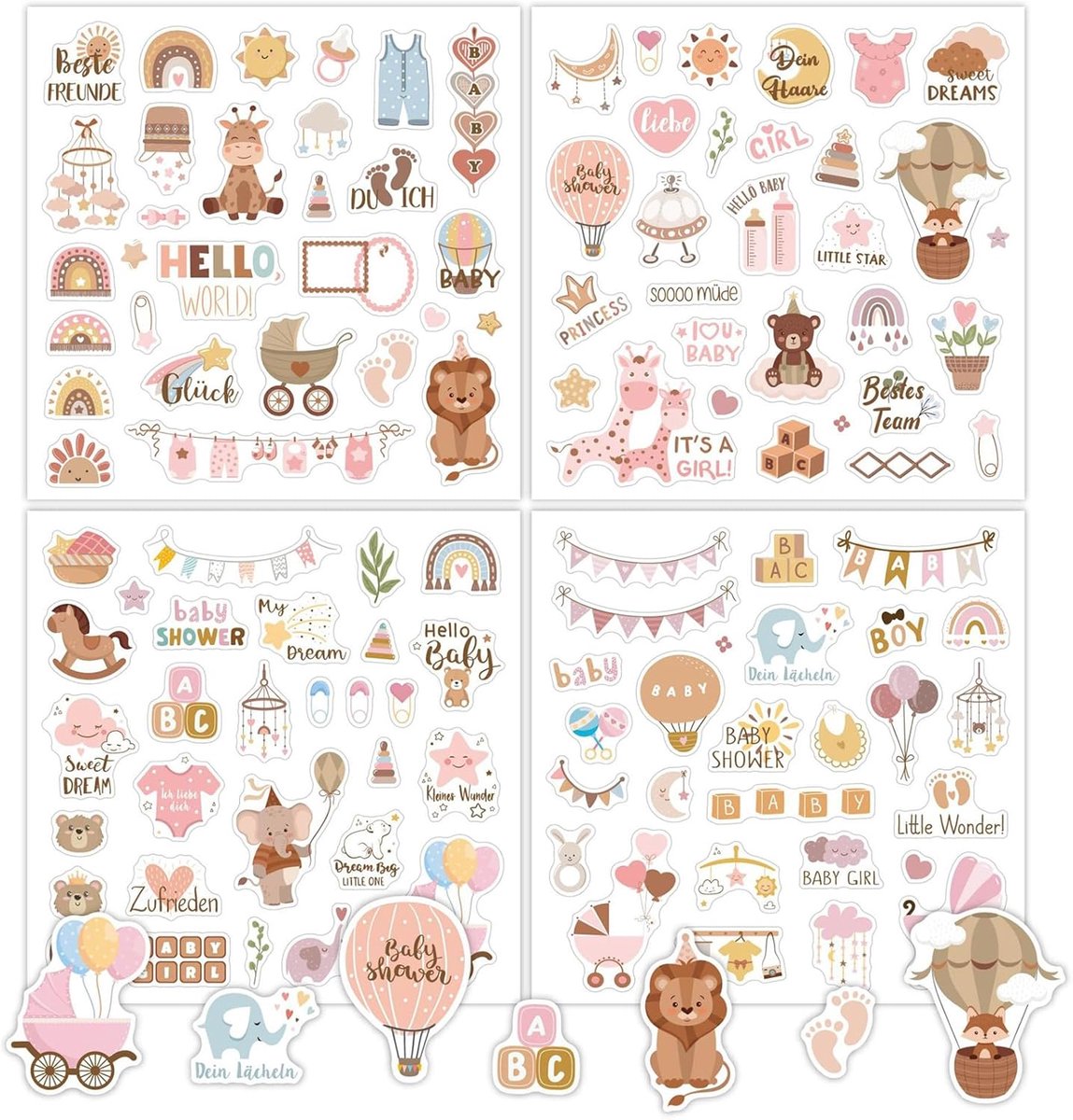 SnelShoppen - Set van 4 Baby Foto Album Stickers, Veelzijdig en Betoverend voor Baby Album, Doop, Baby Shower, Bruin, voor Kalender, Notitieboek, Deco