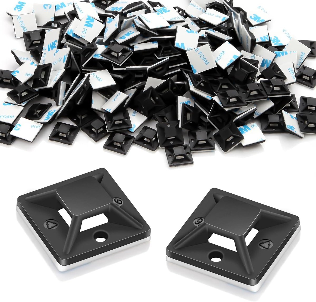 SnelShoppen - Pack van 100 Zelfklevende Basis voor Kabelbinders, 30 x 30mm Kabelbevestiging, Zelfklevende Kabelbinder Houder, Lijmpads, Kabelbinder Cl