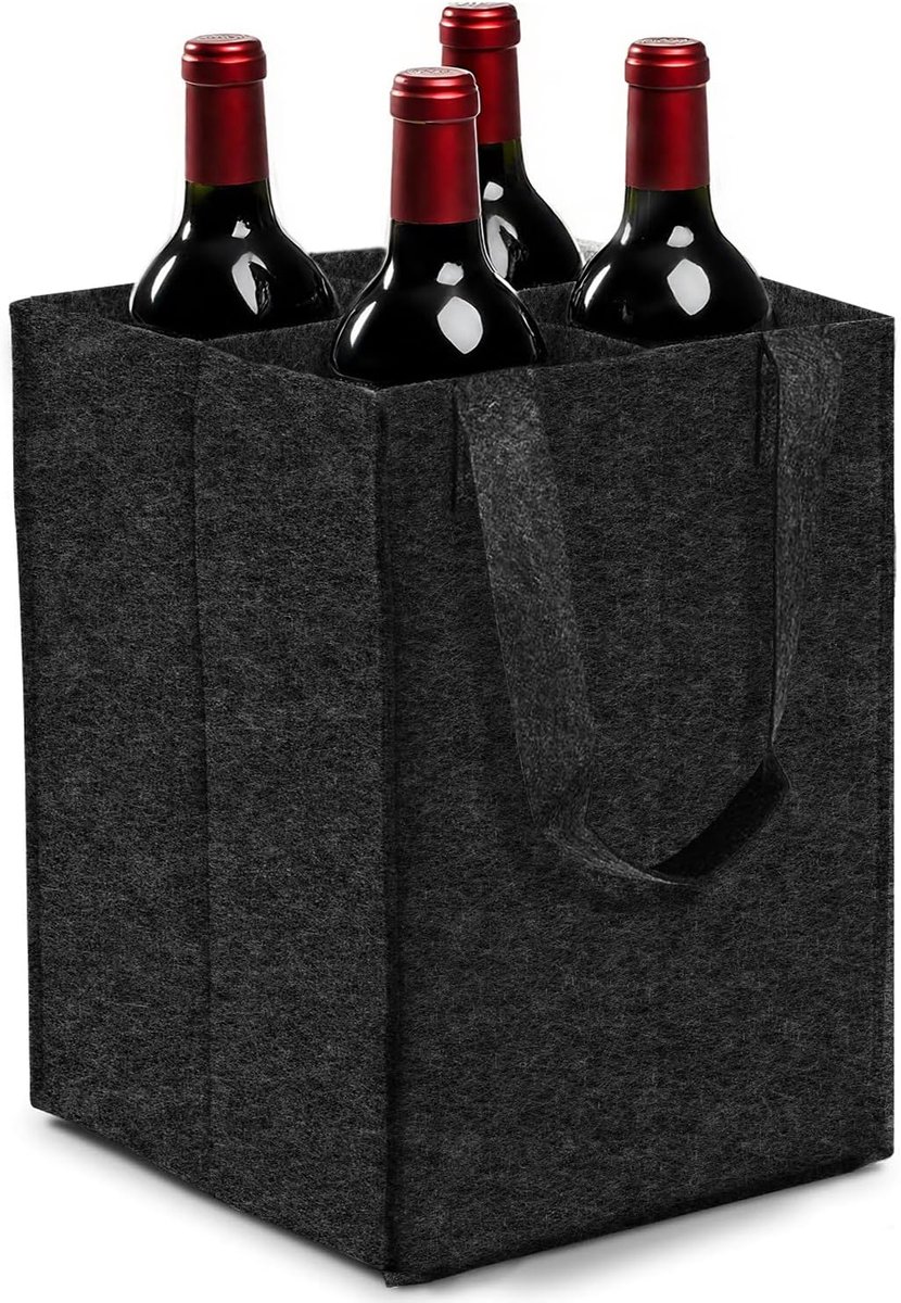 1 piece felt bottle bag, for 4 bottles, felt bag, bottle carrier, bottle basket with separate divider for 4 bottles - ShopVlot