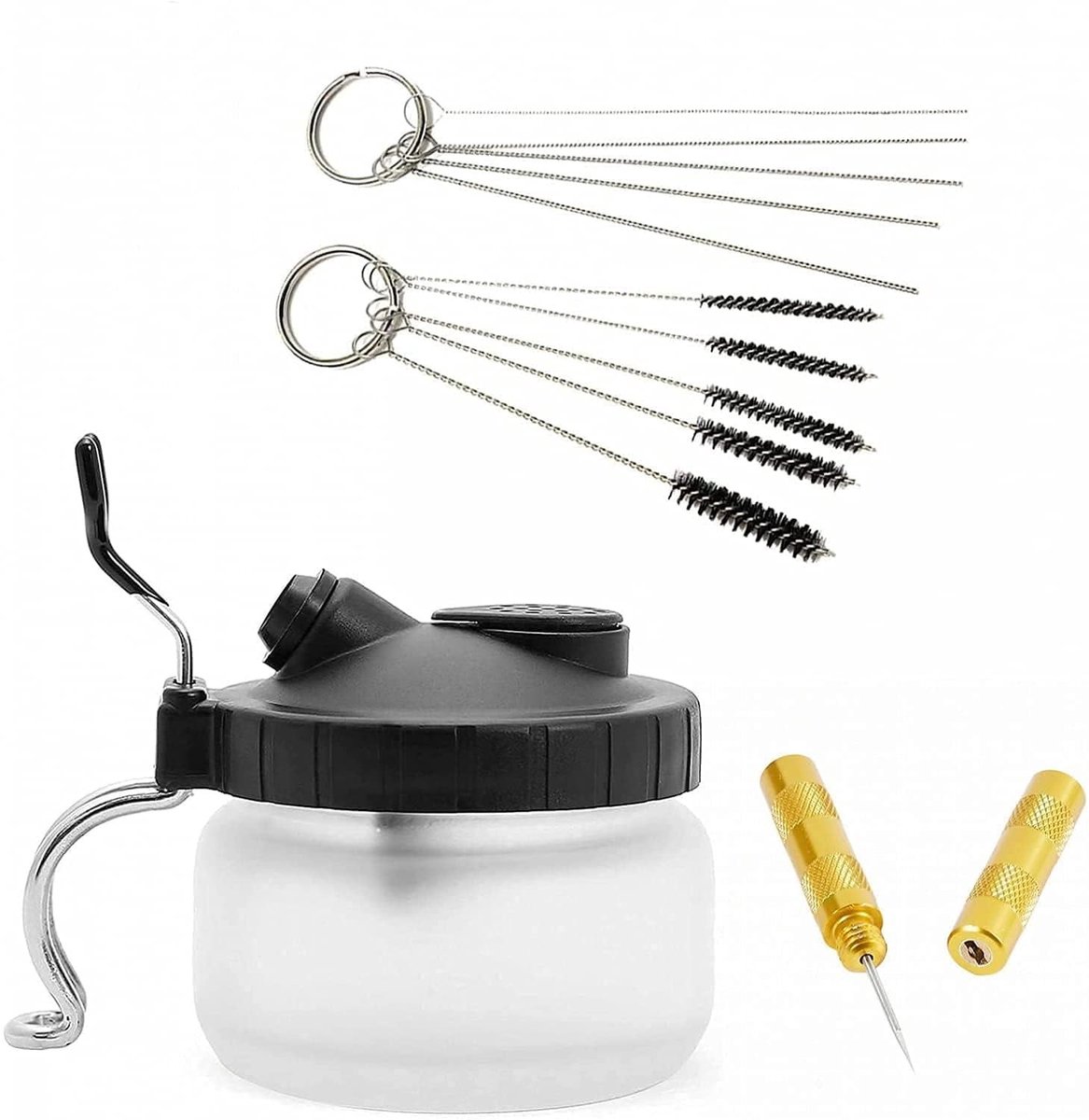 Omgoods - Set van 4 Airbrush Reinigingsgereedschappen met Pot en Borstels
